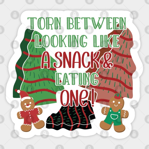 Torn Between Looking Like A Snack And Eating One Santa Christmas Cakes - Vintage Leopard Christmas Tree Cakes Sticker by WassilArt